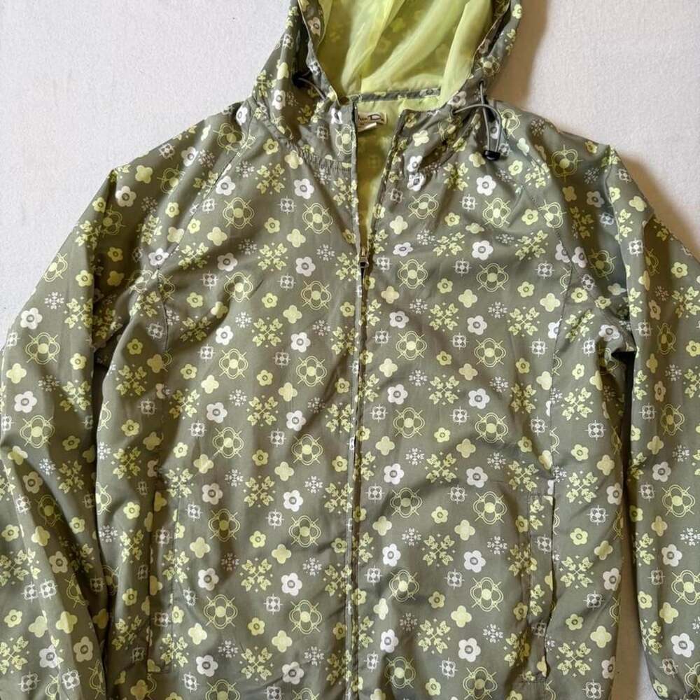 Fu-Do Vintage Floral Windbreaker Jacket Olive Green XL